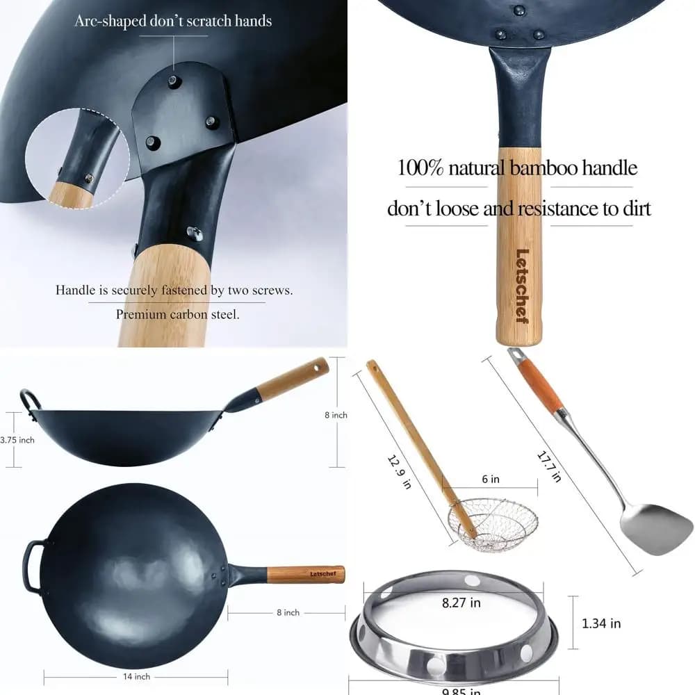 14 Set Wok made of carbon steel with pan, spatula and foam - Pentula without 4 pieces coating