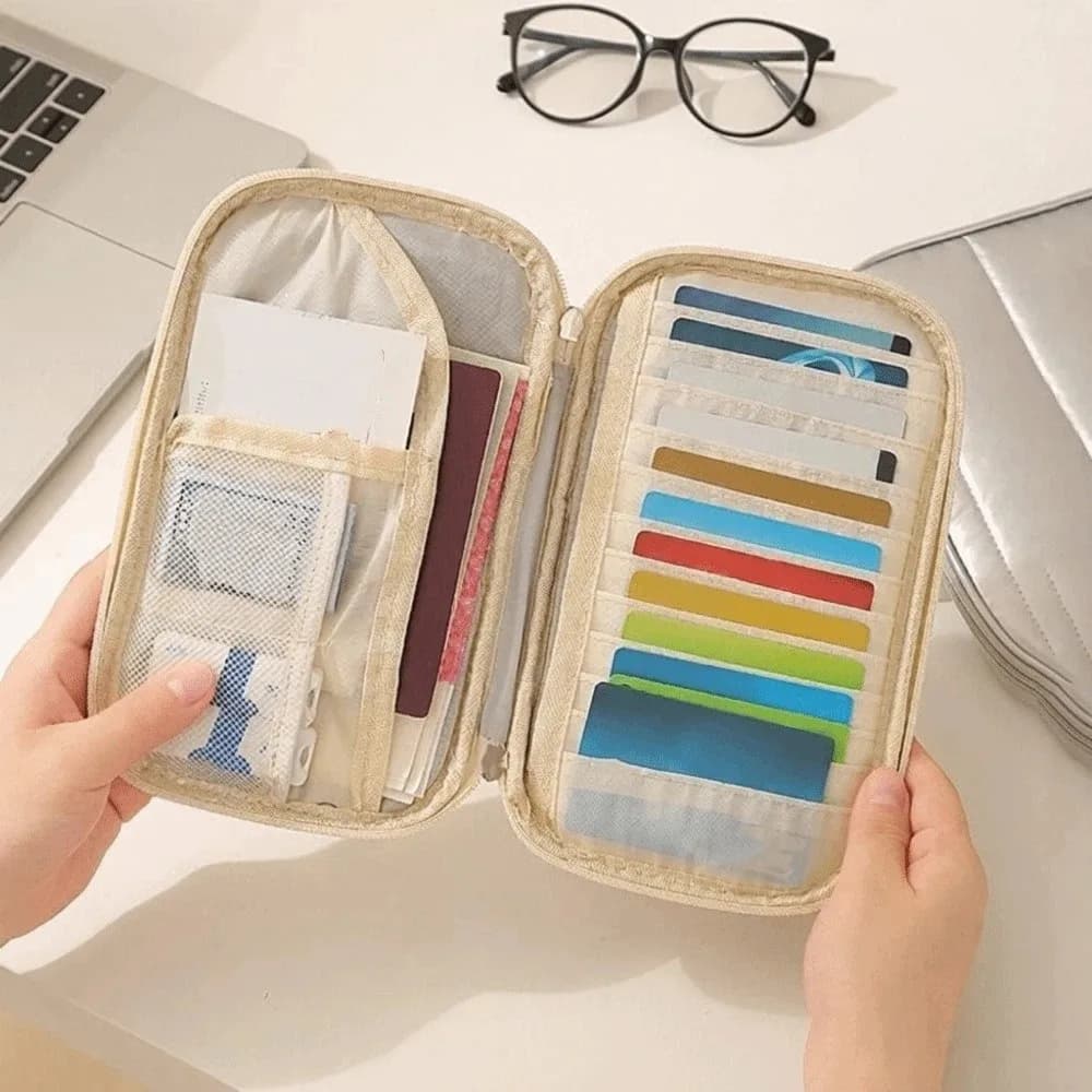 Large Capacity Multi-layer Passport Bag Safe Waterproof Document Storage Pouch with Handle Credit Card Holder for Home