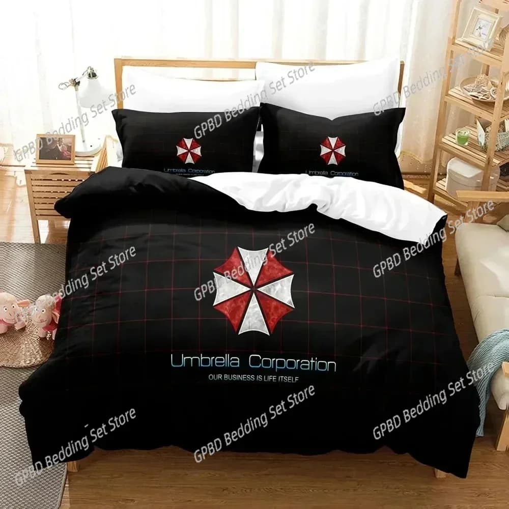 Corporation Set biancheria da letto con ombrellone rosso stampato in 3D adatto per set copripiumino camera da letto con federe Tessili per la casa dei bambini