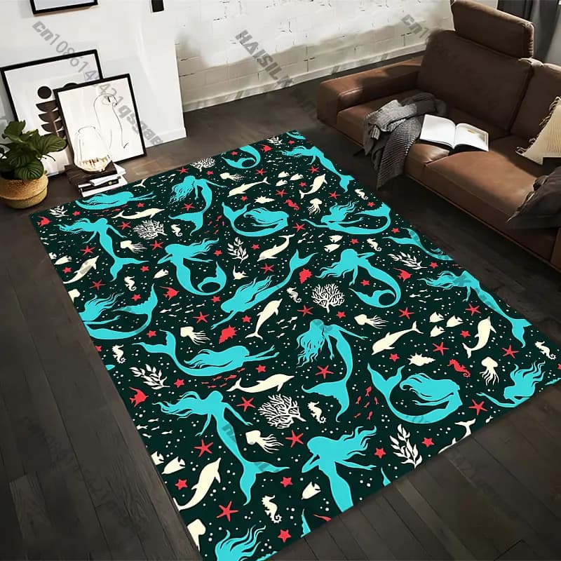 Carpets printed with underwater fantasies and sirens in 21 different sizes, ideal as yoga mats for adults, decorations for the living room, custom mats.