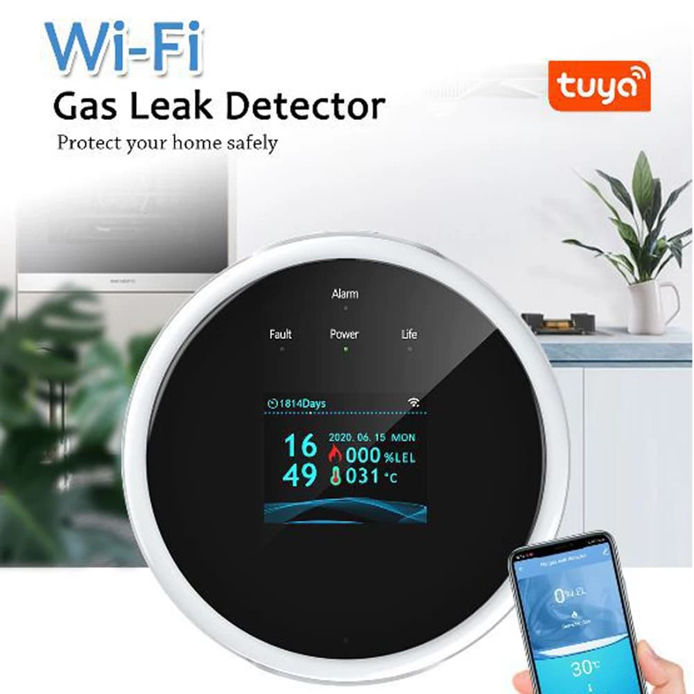 Tuya Wifi Sensore di gas naturale Rilevatore di allarme gas combustibile intelligente per uso domestico Sensore di perdite di gas compatibile con Amazon Alex
