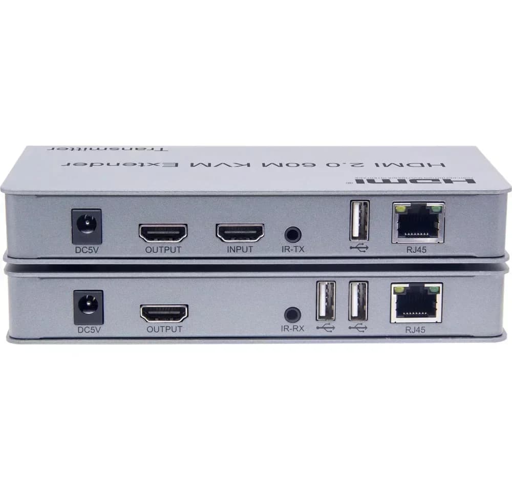 Extender KVM HDMI 2.0 4K60Hz 60M, Trasmettitore e Ricevitore Video su Cavo di Rete RJ45 Cat6, Supporto USB Mouse Tastiera e Loop HDMI