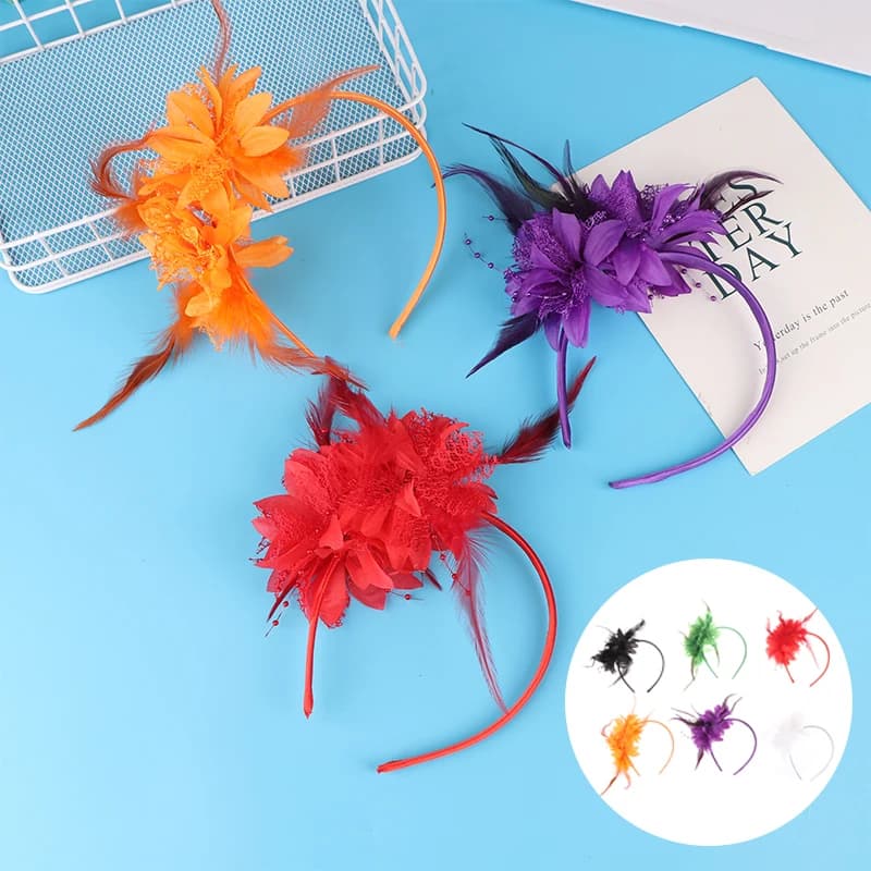 1 pz cappello da fascinator da donna fascia fiore piuma maglia filato cocktail party accessori per capelli da sposa decorazione della testa