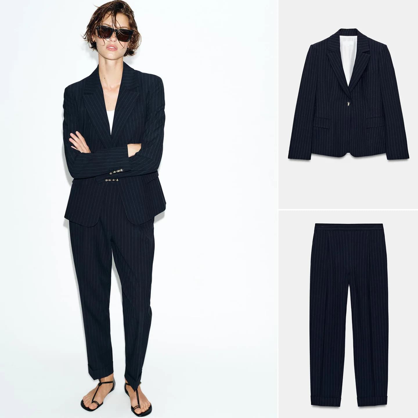 Slim Fit Striped Suit Jacket Long Sleeve Notch Lapel High Waist Pleated Pants Women's Professional Workwear Spring 2026