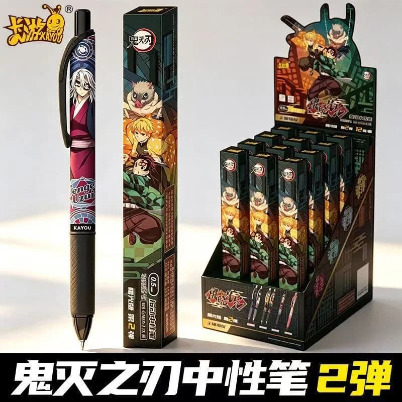 Kayou Demon Slayer 12pcs/Box Blind Box Gel Pen Nezuko Kamado Deluxe Shuguang Edition Volume 2 Co Branded Click Pen Stationery