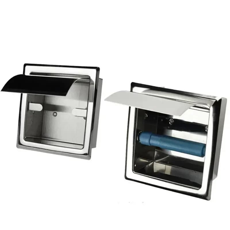 Installazione a parete in acciaio inossidabile Vassoio per WC incorporato Scatola per fazzoletti da bagno nascosta Portarotolo per installazione nascosta