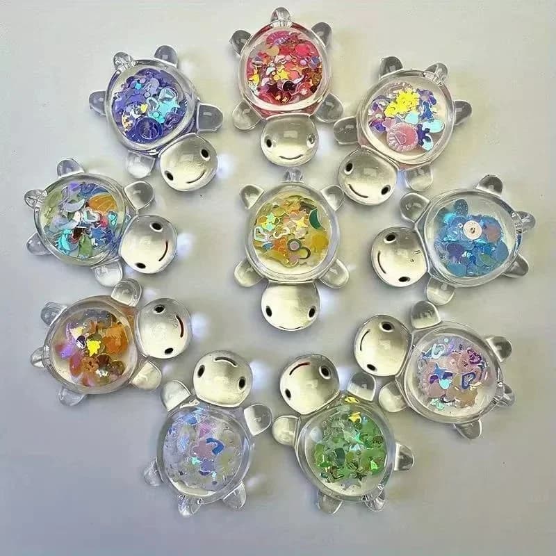 10 figurines of resin turtles that illuminate in the dark, decorations of vibrant colored turtles, miniature ornaments for interior and exterior, house and garden