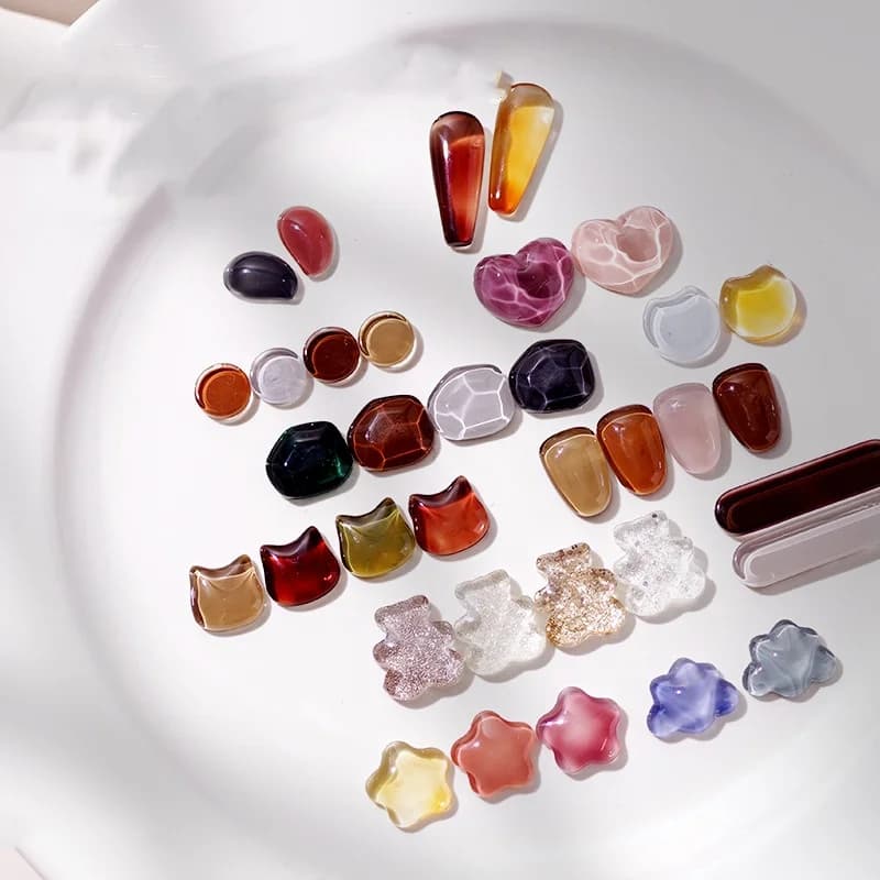 40 pezzi di vetro trasparente per display per nail art, orso, stella d'amore, per mostrare disegni di smalti gel, strumenti per manicure, schede per colori per unghie