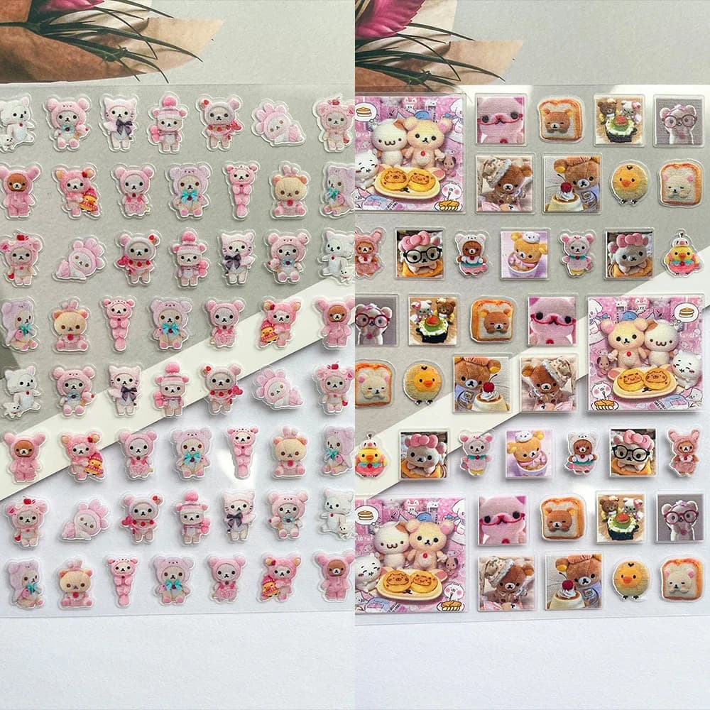 Etichette per Bagagli in PVC Super Mini Rilakkuma Rosa, Adesivi per Nail Art Impermeabili, Decorazioni Carine per Scatole di Trucchi, Cancelleria e Laptop