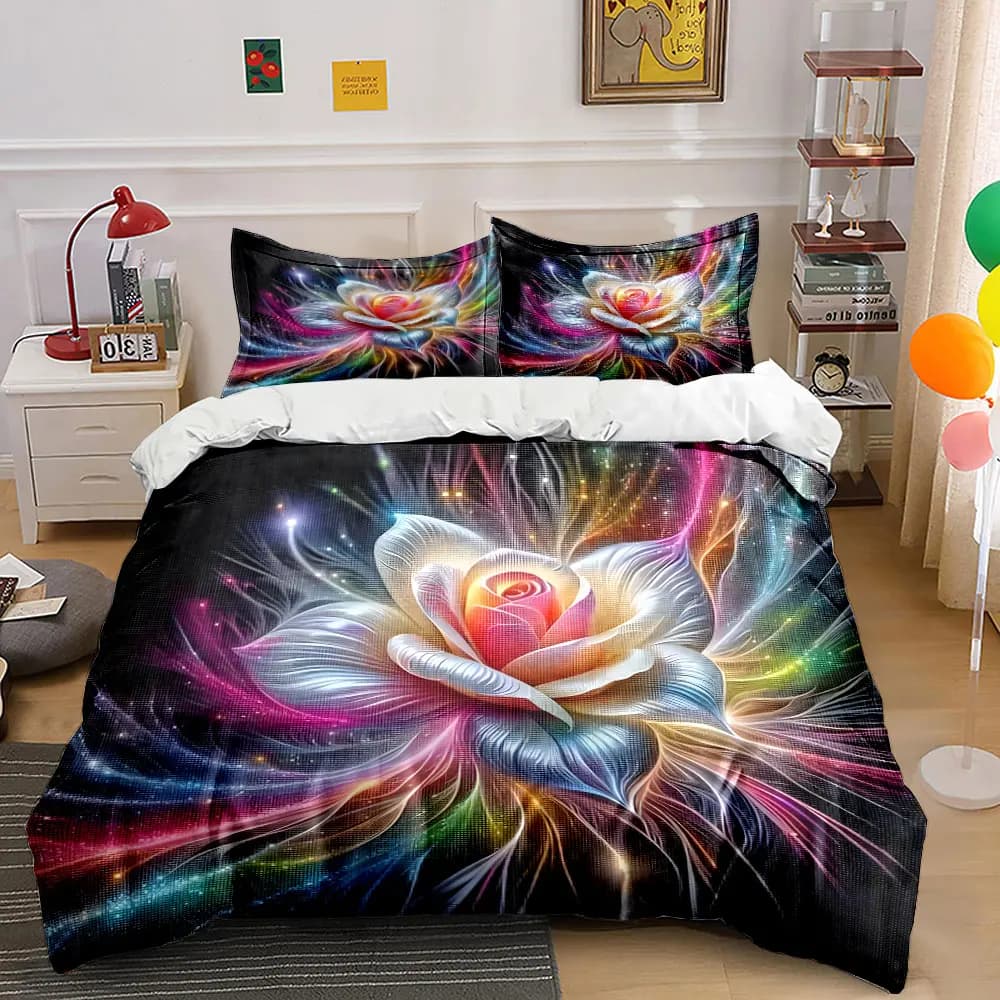 Rosa da sogno con una luminosa lucentezza colorata. Set di biancheria da letto con copripiumino morbido e confortevole, include 1 copripiumino e 2 federe.