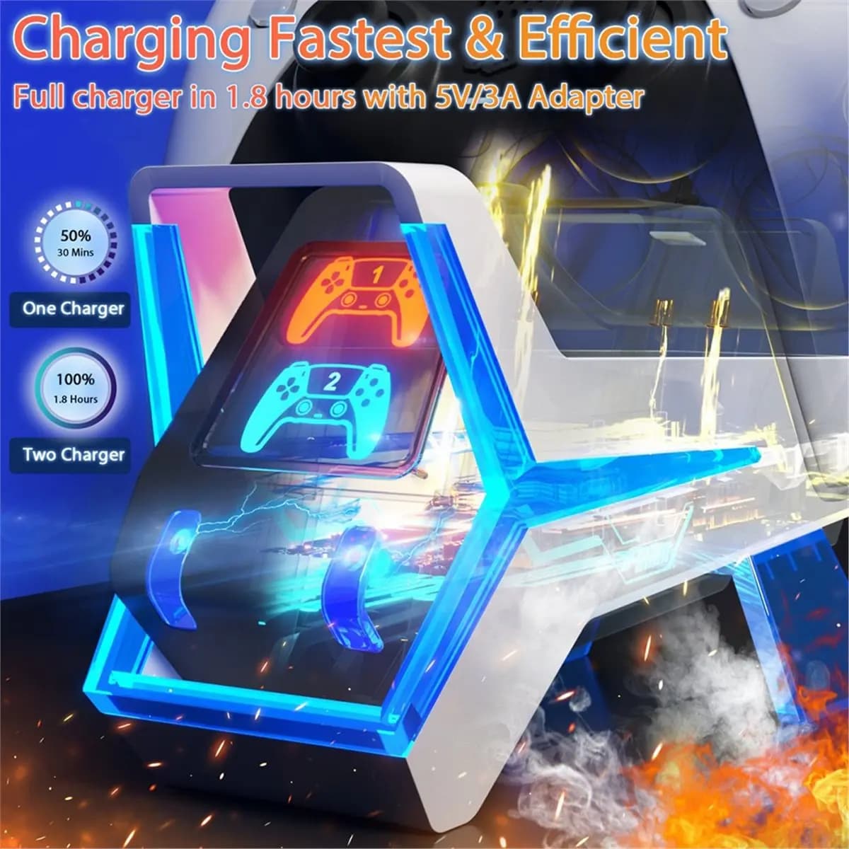 Caricatore rapido A41T per controller PS5, dock di ricarica a doppio slot con display LED, base di ricarica per controller.