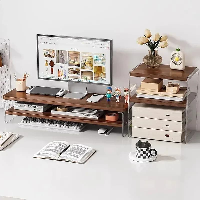 Acrylic Monitor Stand Adjustable Height Office Screen Riser Storage Shelf Workstation