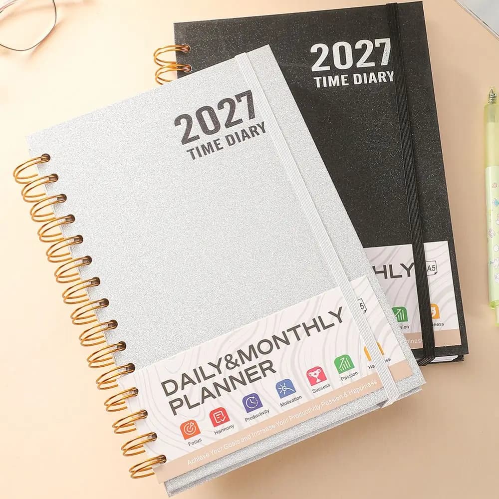 New A5 2027 Schedule Planner with Elastic Band English To Do List Notebook Spiral Notebook Thick Paper Daily Notepad Office