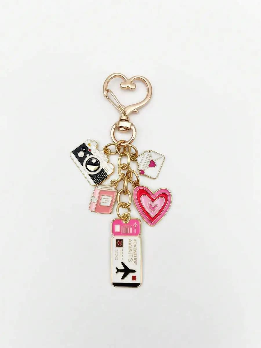 Elegante Portachiavi a Cuore Rosa, Etichetta per Bagagli da Viaggio, Porta Passaporto Fai-da-Te, Charm Gotico Y2K, Accessorio per Borse da Donna