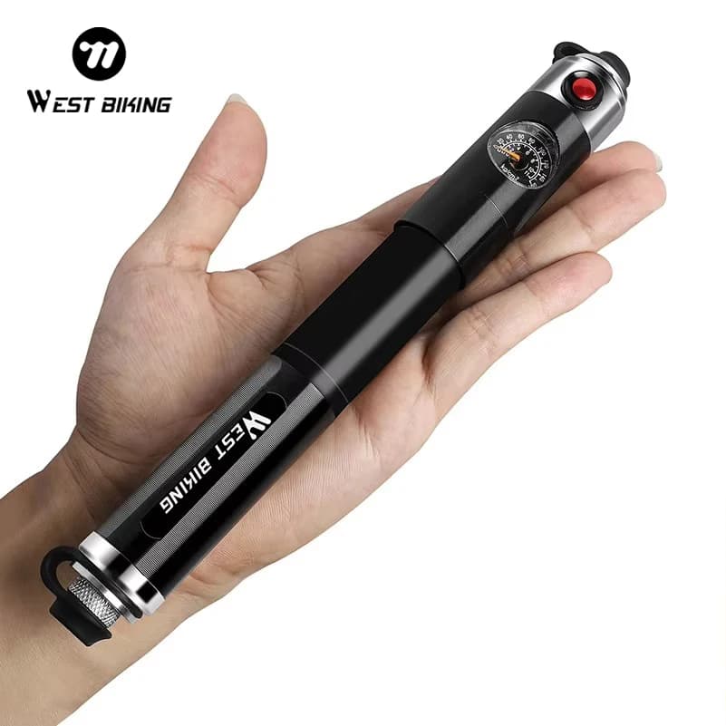 WEST BIKING Mini Pompa per Bici 160Psi Manometro Ad Alta Pressione Portatile Pompa A Mano Accessori per Biciclette Valvola Schrader Presta Pompa da Ciclismo