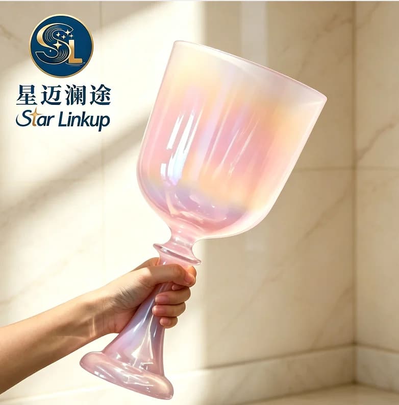 STAR LINKUP Crystal‑Soul Pink Alchemy Crystal Singing Holy Grail Chalice, Customizable Quartz Sound Bowl For Yoga Meditation Sound Healing