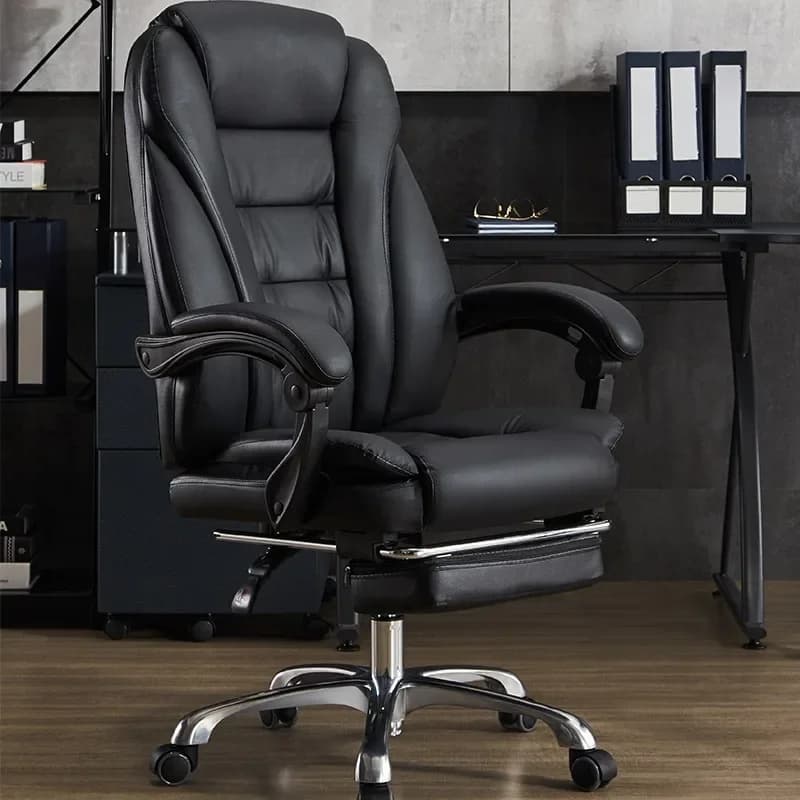 Sedia da Ufficio Ergonomica con Schienale Alto, Rotelle e Imbottitura Confortevole, Poltrona Direzionale in Pelle di Design