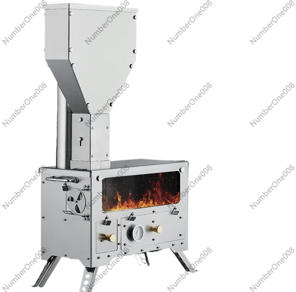 Stufa Portatile Multifuel in Acciaio Inox, Fornello da Campeggio per Legna e Pellet ad Alta Efficienza con Canna Fumaria
