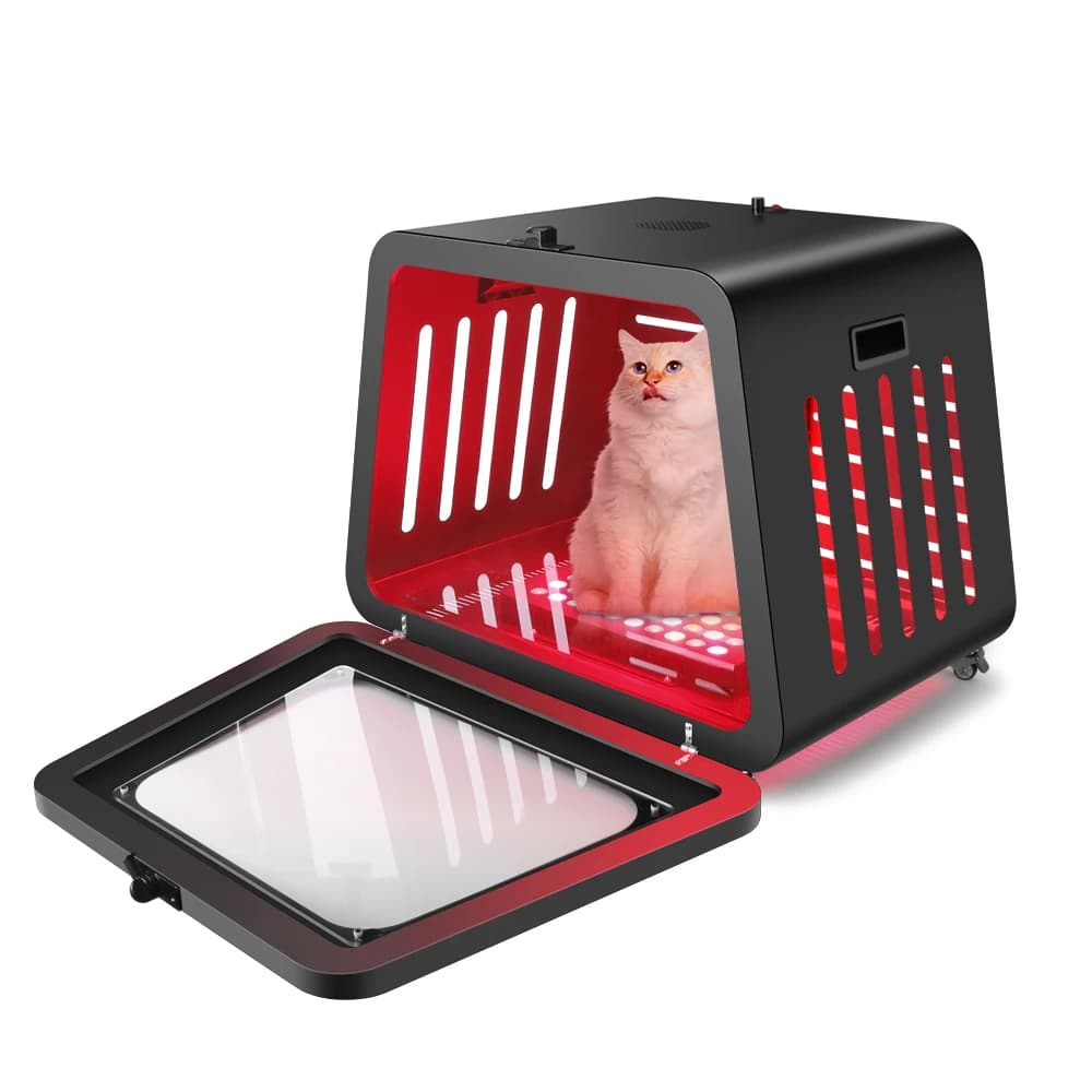 Azure OEM ODM Dog Cat Pet Crate Home Use Red Light Therapy Carrier Kennel with 120 LEDs (630/660/810/830/850nm) Made Metal