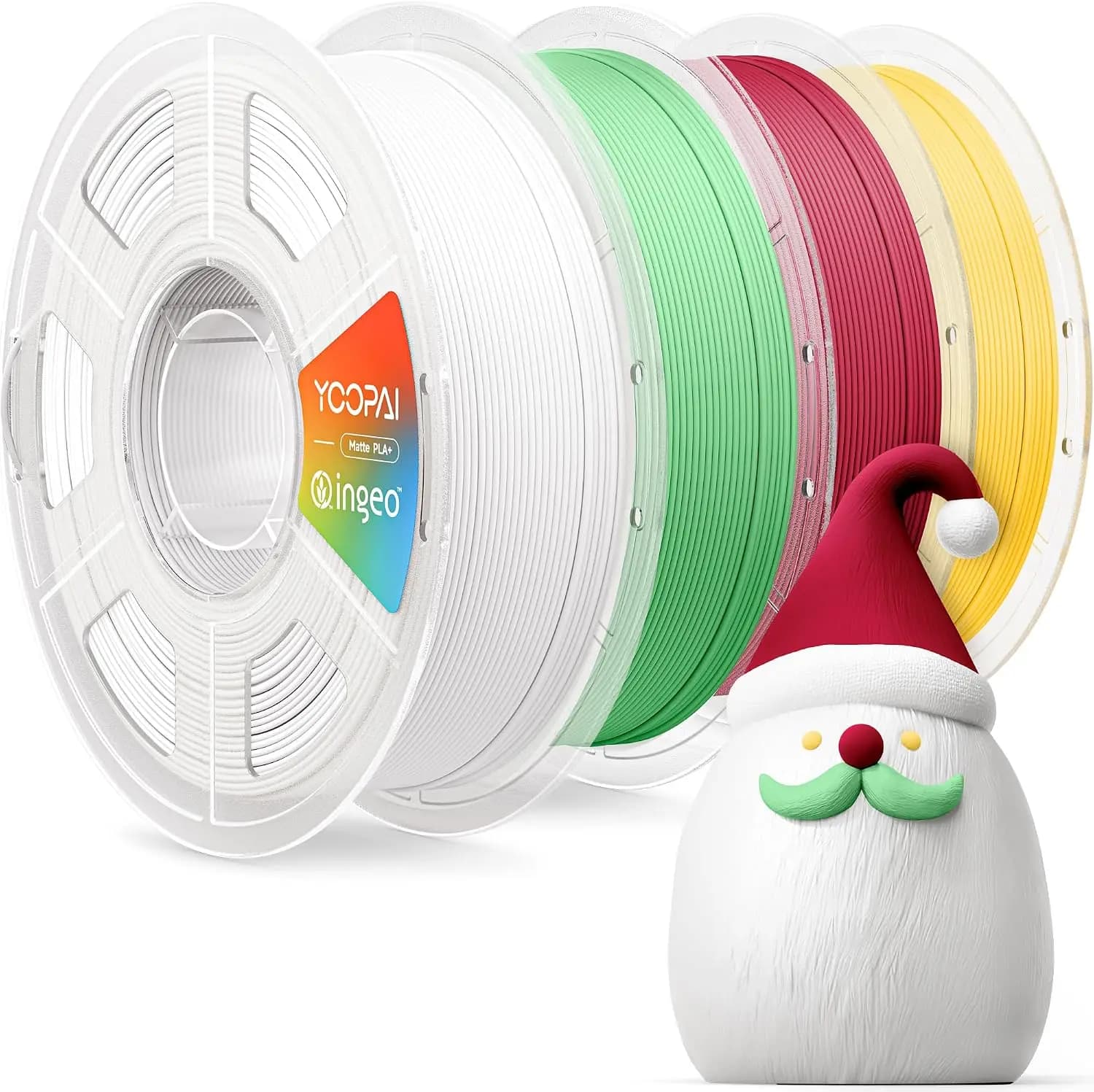 PLA+ Matte Filament 1.75mm, 4KG 8.8lbs, Dimensional Accuracy +/- 0.02 mm, Ivory White+Grass Green+Burgundy Red+Lemon Yellow