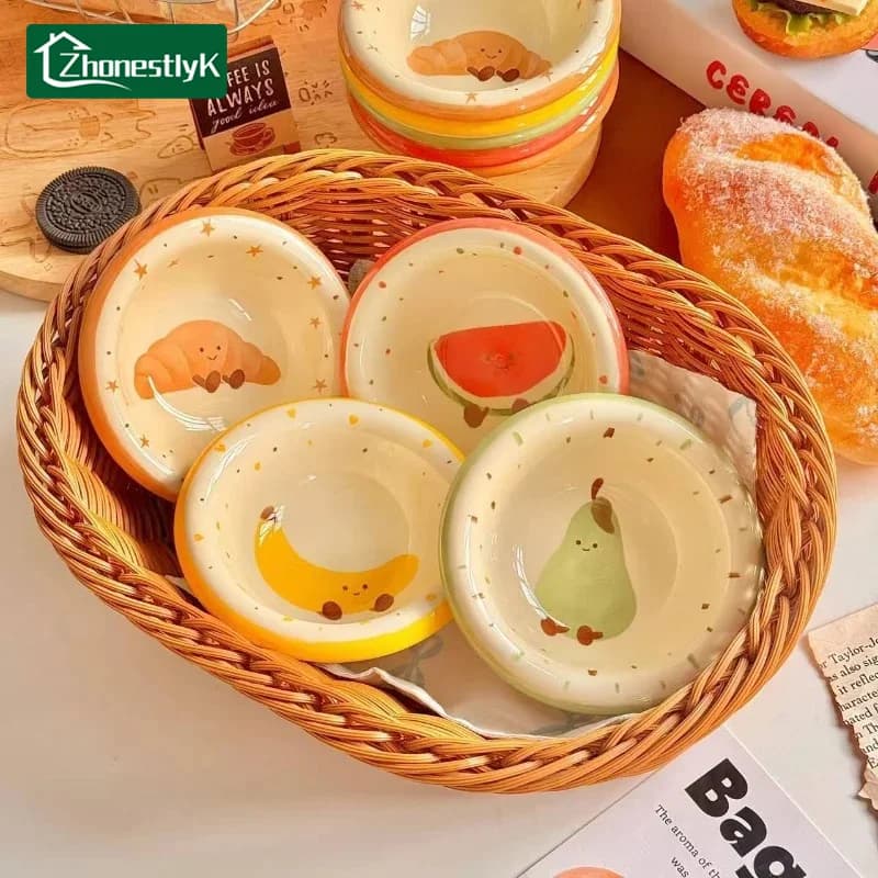 4Pcs Creative Fruit Croissant Sauce Ceramic Dishes Household Seasoning Dish Snack Plates Fruit Sushi Bowl Kitchen Tableware