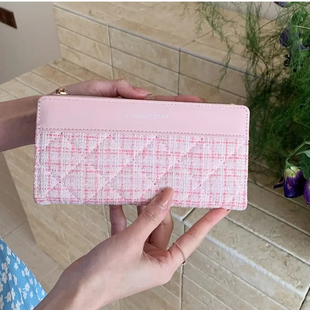 Anti-splash Water Portable Women Long Wallet Printed Card Pouch Two Fold Purse Snap Button Korean Style Clutch Money Bag Student
