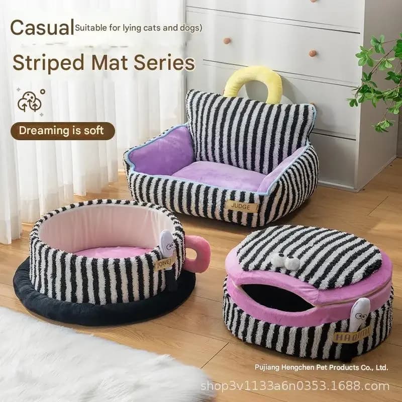 Nuovo lettiera per gatti transfrontaliera lettiera per cani a righe set da tre pezzi casa per gatti divano letto per gatti lettiera per animali domestici forniture per animali domestici