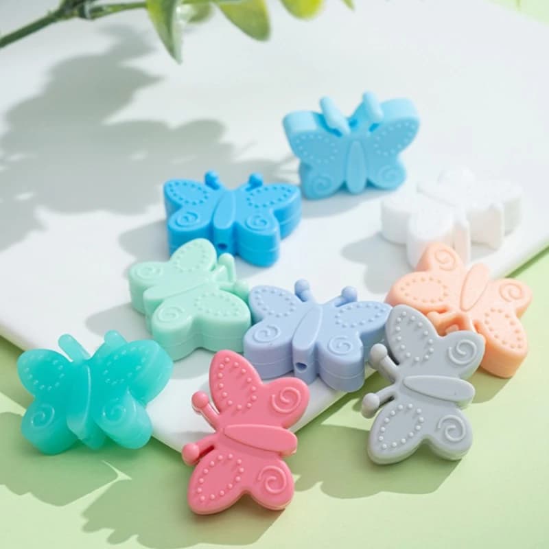 20/50 pz Perline in Silicone a Forma di Farfalla, Perline in Silicone Alimentare per Fai da Te, Catenelle per Ciuccio, Creazione di Gioielli, Accessori Artigianali, Perline per Massaggiagengive