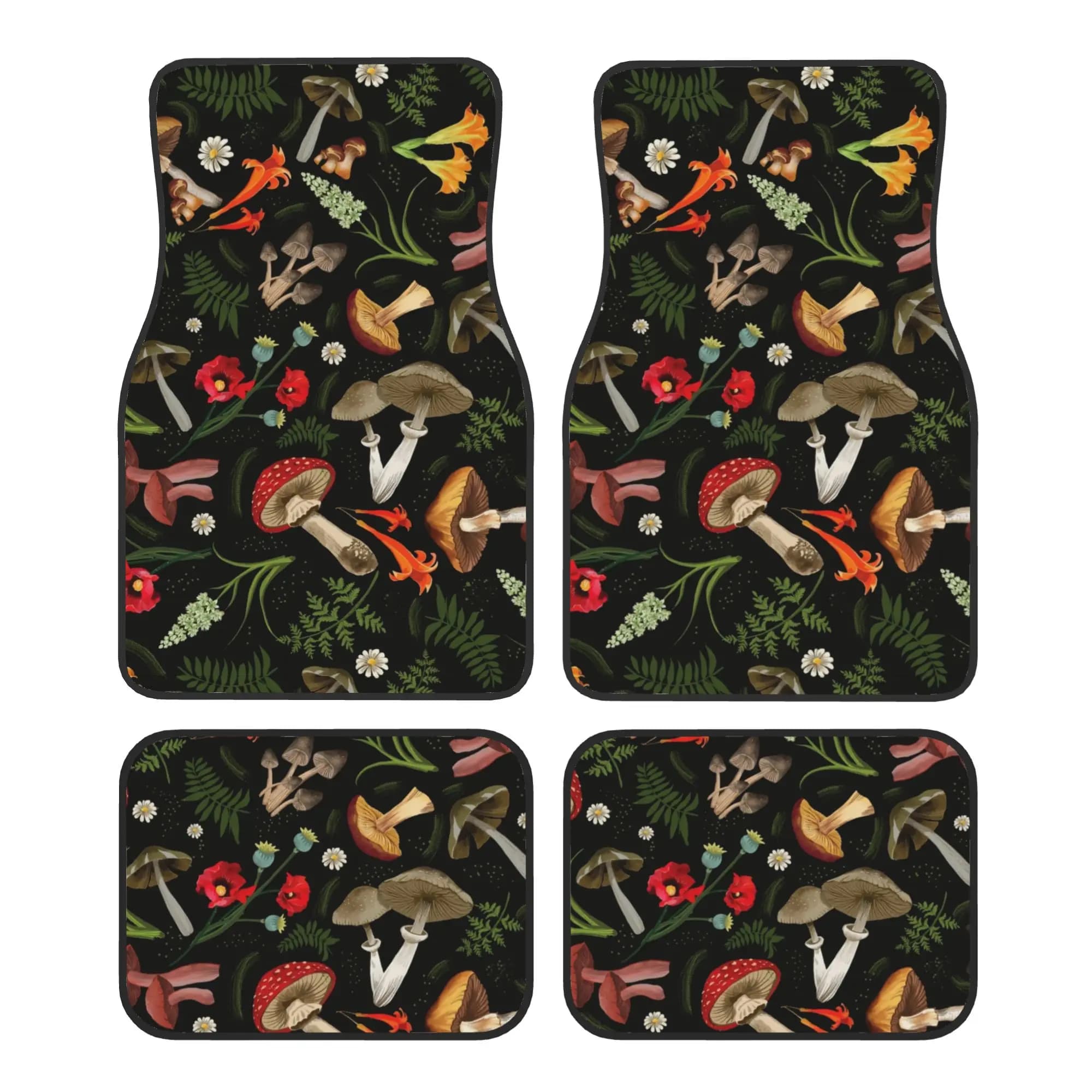 Psychedelic Mushroom Plants Car Floor Mats of 4 Pieces Crystal Velvet Carpets Rugs Universal Car Front Rear Carpets Foot Mats