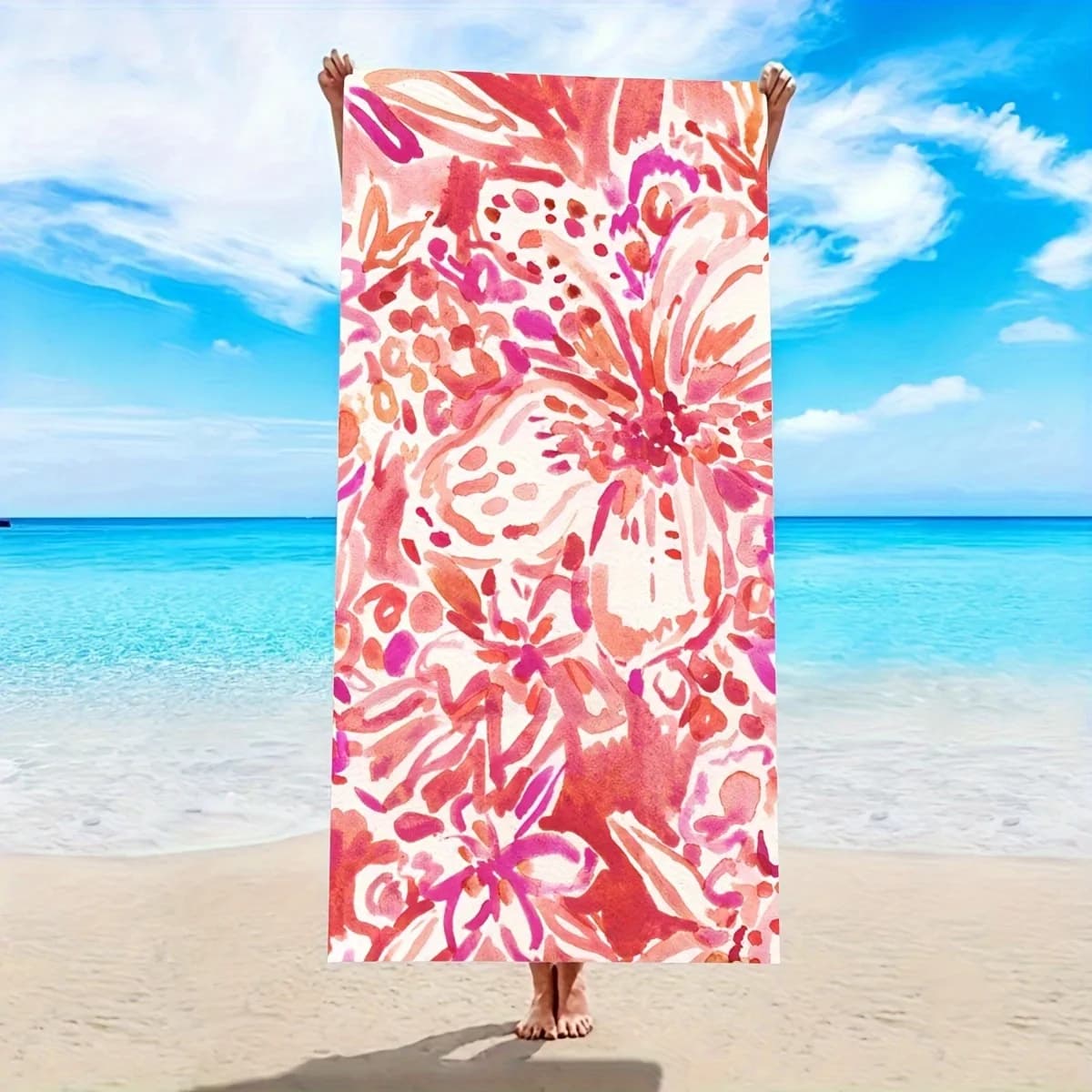 Asciugamano da spiaggia in microfibra floreale rosa da 1 pezzo, asciugamano da bagno super assorbente ad asciugatura rapida per viaggi in campeggio all'aperto con nuoto in spiaggia