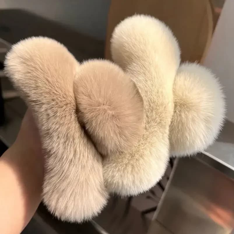 YHJ Nuova Molletta per Capelli Grande in Finta Pelliccia a Forma di Granchio, Fermaglio per Capelli da Ragazza a Forma di Coniglio, Mollette Carine in Peluche per Coda di Cavallo, Accessori per Capelli