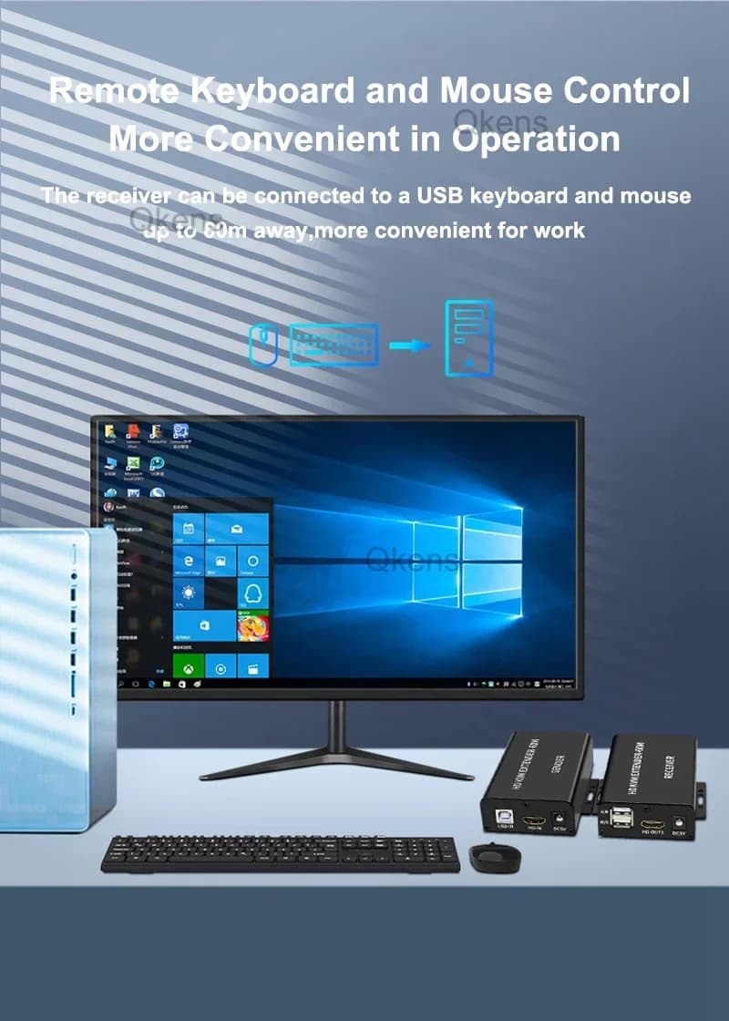 Extender HDMI KVM from 60 m on Ethernet cable RJ45 Extender HDMI Video audio transmitter and mouse keyboard sharing receiver