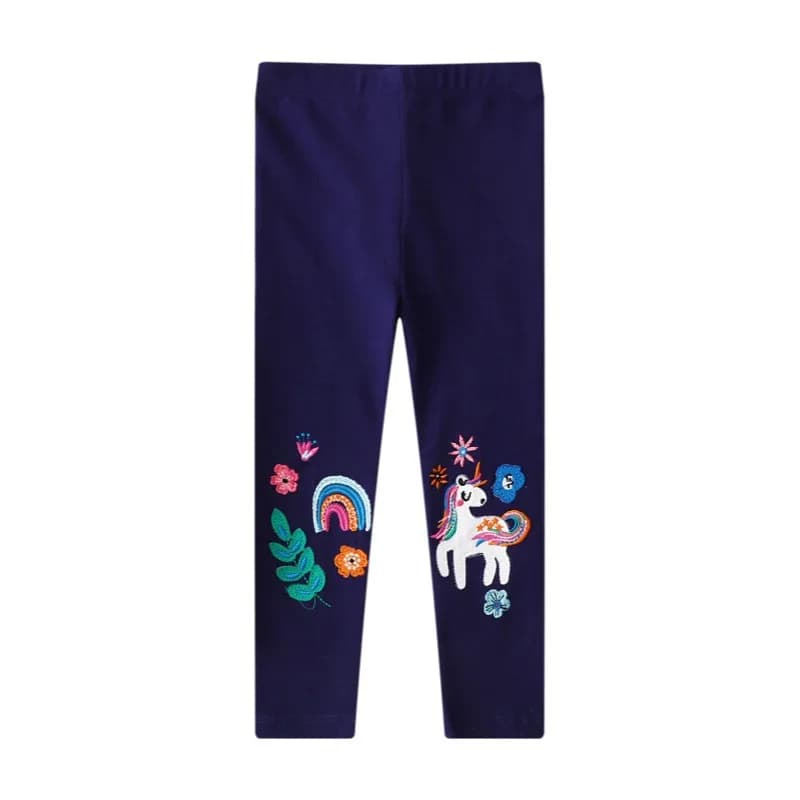 Leggings per Bambine Jumping Meters con Ricamo Unicorno, Pantaloni Skinny a Tutta Lunghezza per Bambini, Abbigliamento per Bambini Piccoli