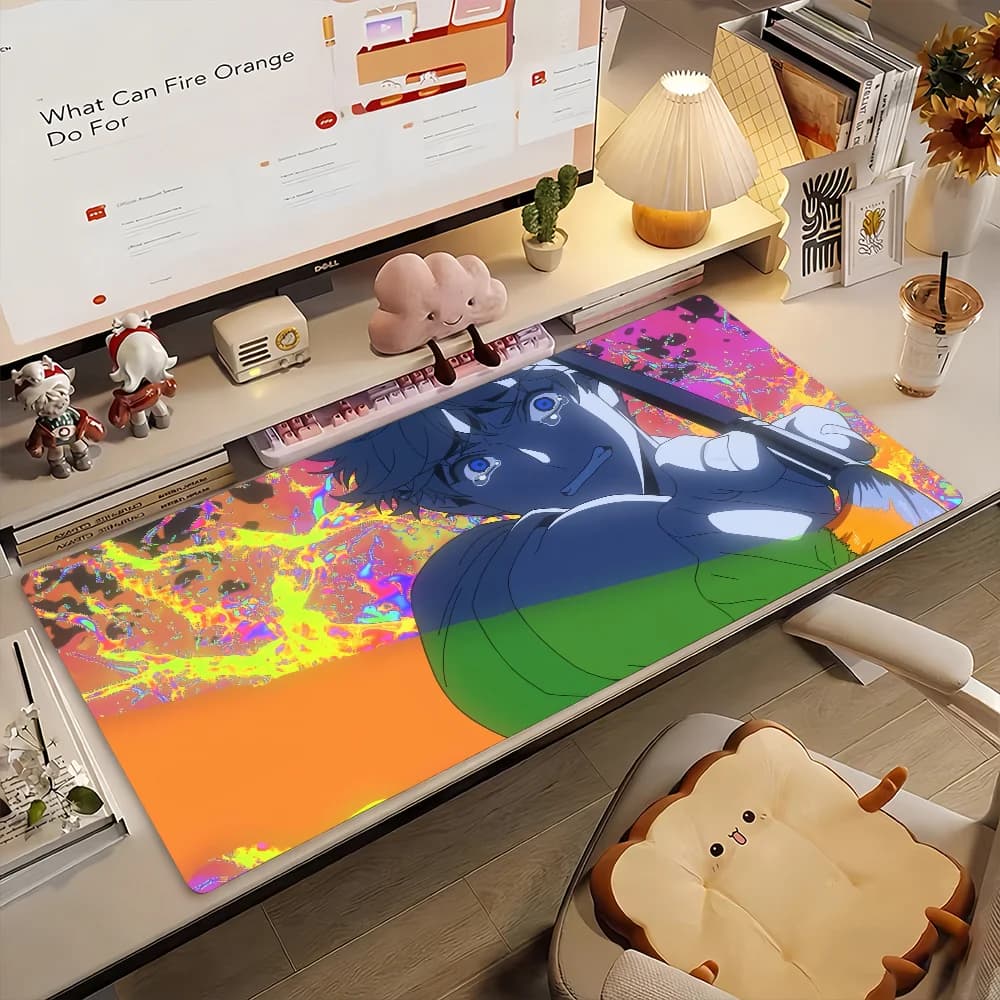 Tappetino per mouse da gaming, grande tappetino da scrivania, antiscivolo, bordi cuciti, elegante stampa anime arancione, tappetino esteso per tastiera per gamer e ufficio