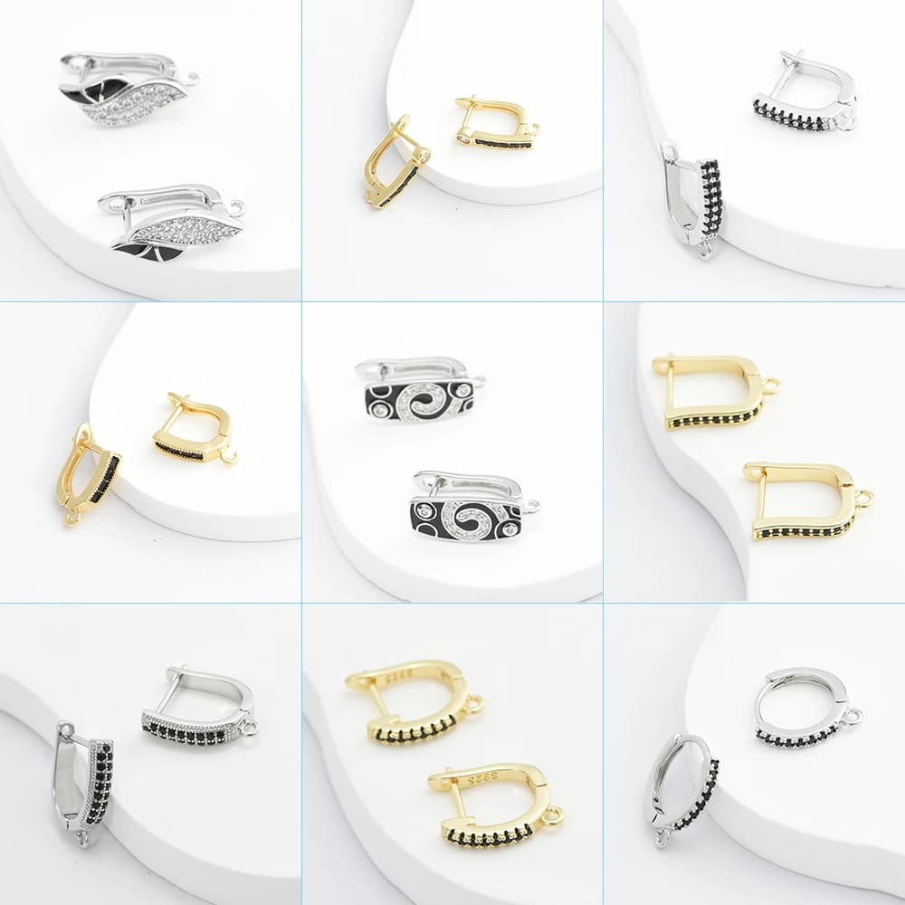 1 paio di zirconi neri con ganci per orecchini placcati in oro / rodio 18 carati gioielli fai da te accessori materiali per le donne ipoallergenici
