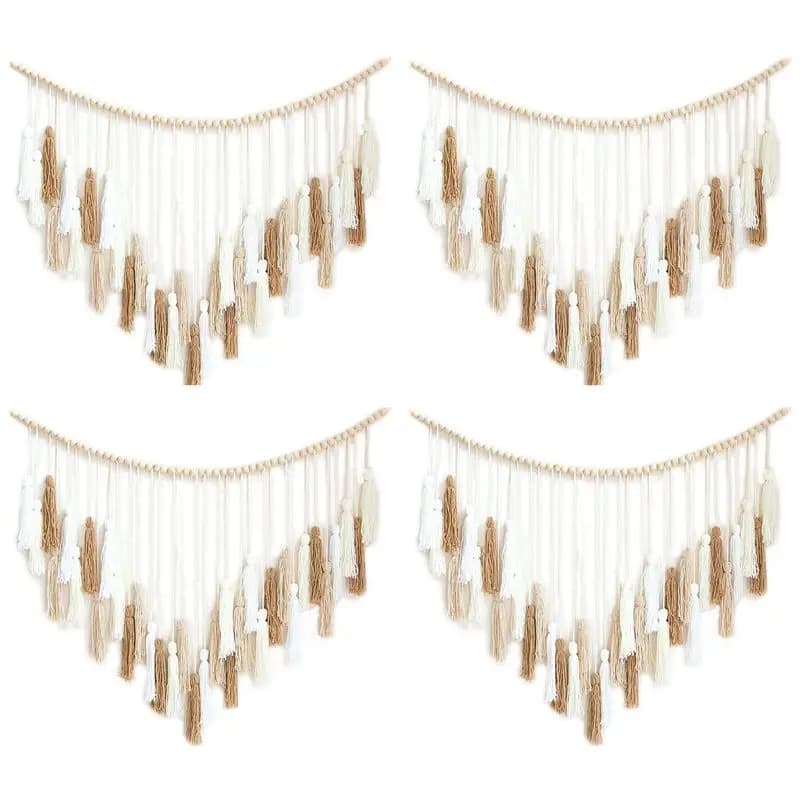 EYFL-4X Macrame Wall Hanging-Large Macrame Wall Hanging With Wood Beads-Bohemian Wall Decor For Bedroom And Living Room Brown