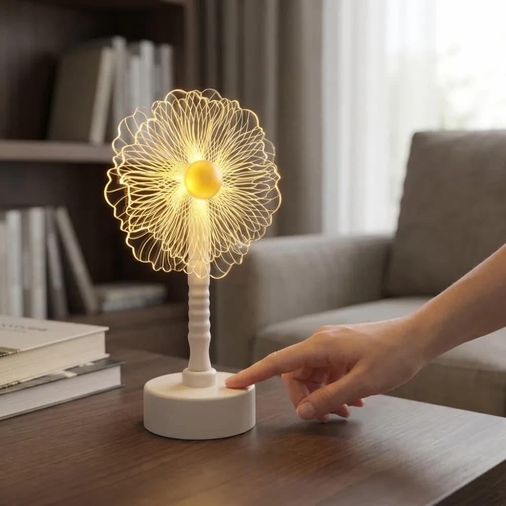Lampada da Tavolo LED a Forma di Fiore in Acrilico, Design Minimalista, Illuminazione Ambientale Delicata, Protezione per gli Occhi, Alimentata a Batteria, Dimmerabile