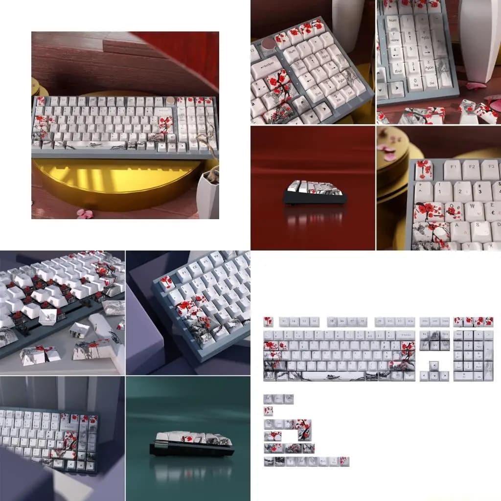 Set copritasti per sublimazione 5 lati in plastica spessa da 128 tasti Plum Blossom OEM