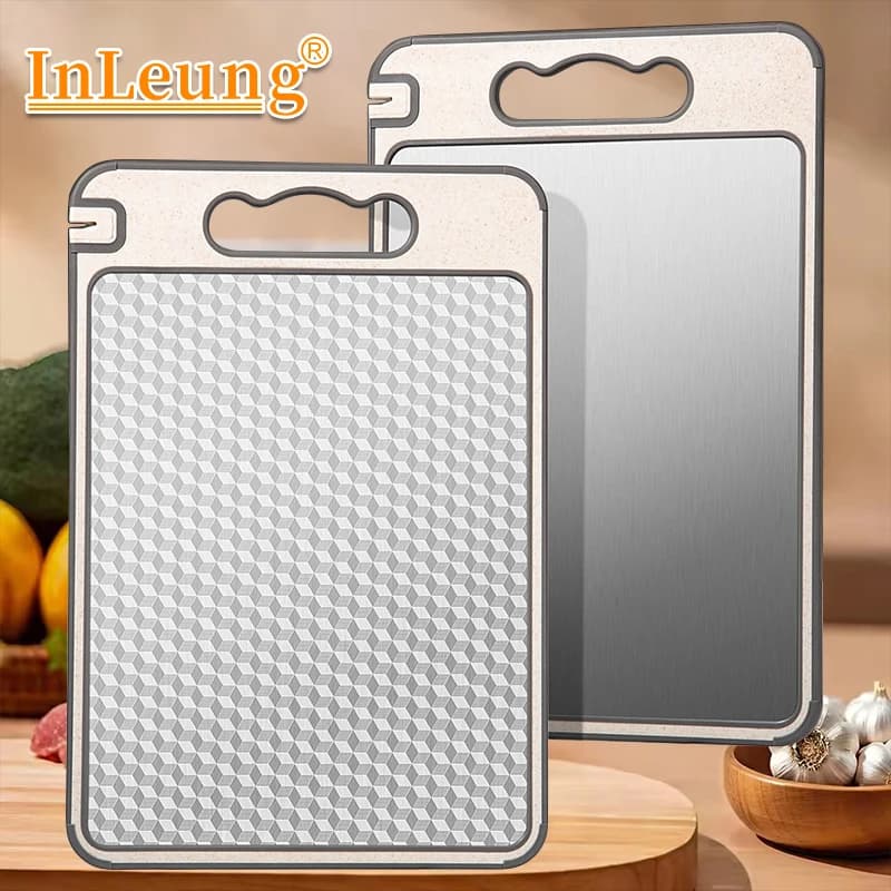 Stainless Steel Cutting Board for Kitchen Food-Grade Diamond-Pattern Large Chopping Board Grade Pure Titanium Wheat Straw PP