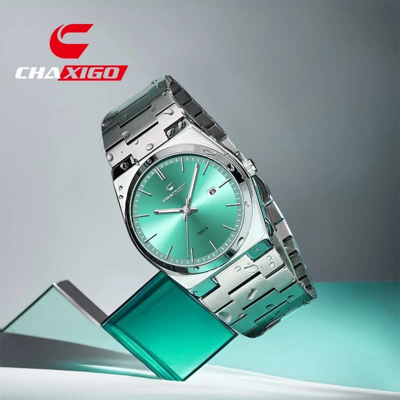 CHAXIGO 7553 Business Ultra Thin Men's Watch Waterproof Luminous Quartz Watch Alloy Case Calendar Steel Strip Watches for Man