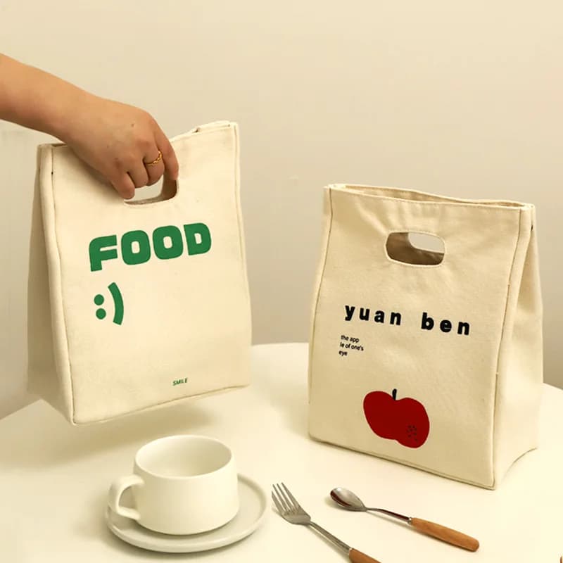 Borsa per il pranzo con alfabeto stampato in cartone animato Borsa per il pranzo portatile Borsa per il pranzo da lavoro Borsa termica quadrata isolata Borsa con manico ispessito