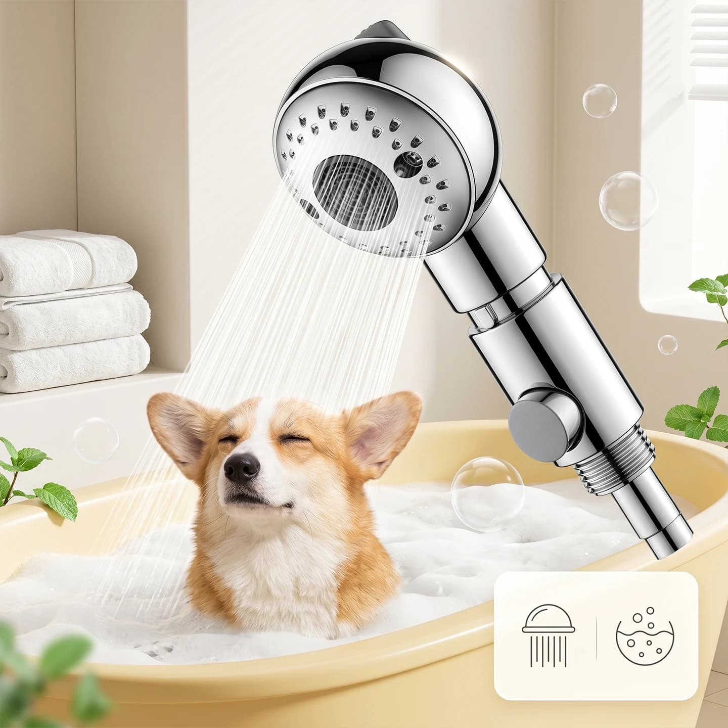 Premium Silent Pet Shower Head 3 Setting Water Spray One Key Stop Switch Compact Portable Dog Cat Care Spa Attachment