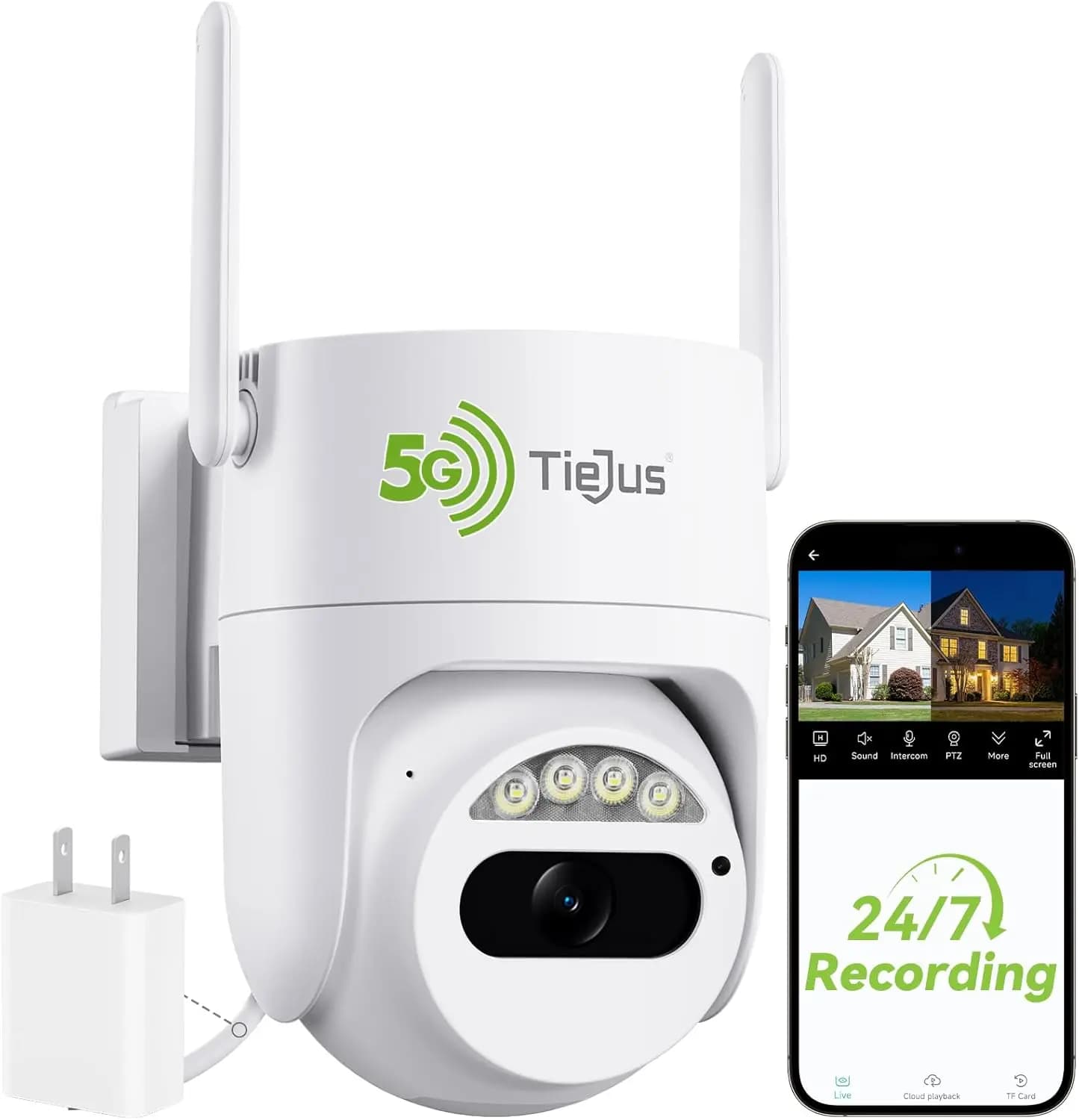 Telecamera di sicurezza per esterni da 3MP con Wi-Fi, registrazione 24/7, 360° ° Visualizzazione, Tracciamento del movimento, Visione notturna a colori