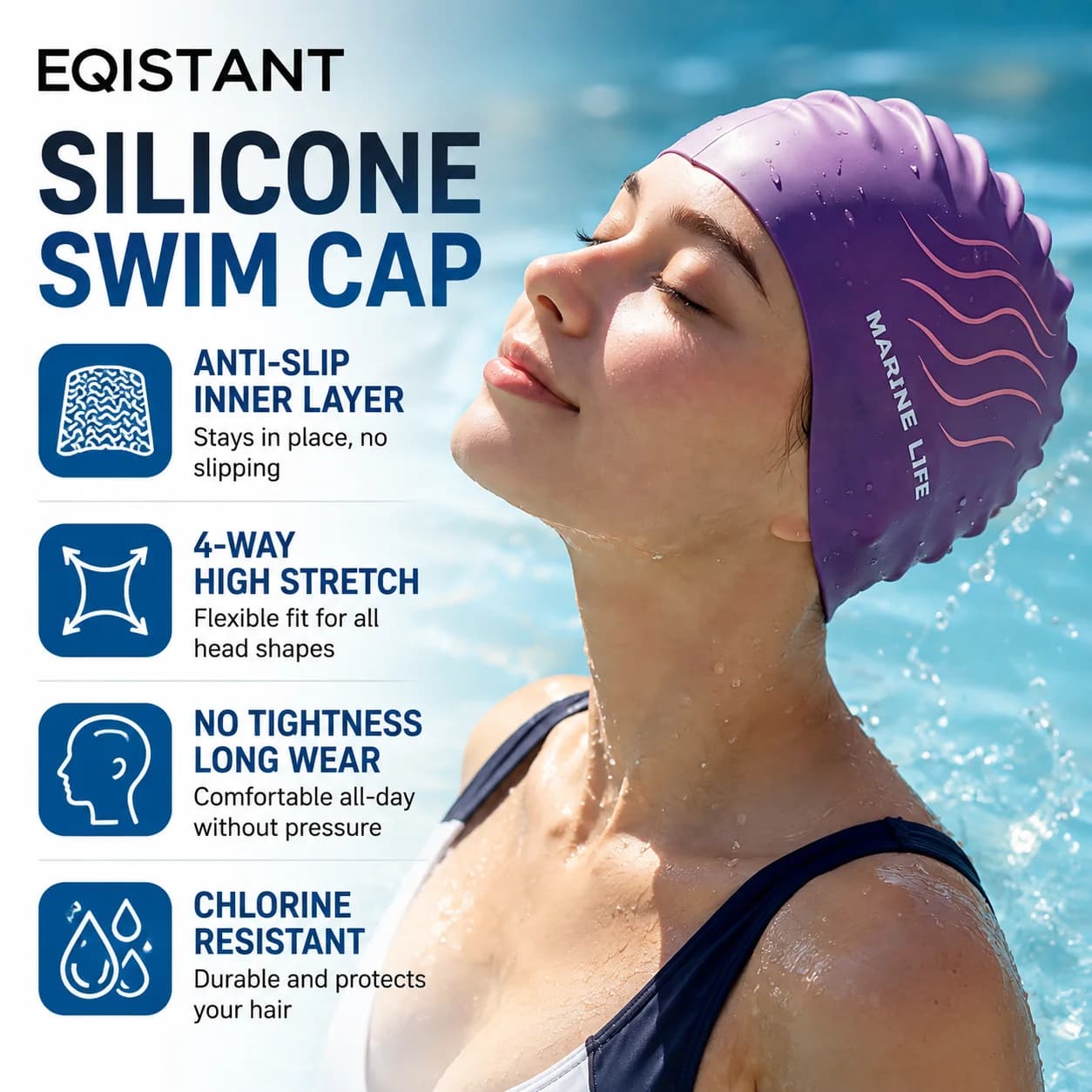 Adult Silicone Swim Cap Oversized Fit Waterproof Swimming Hat Soft Stretch Non Slip Comfortable Pool Cap for Men Women