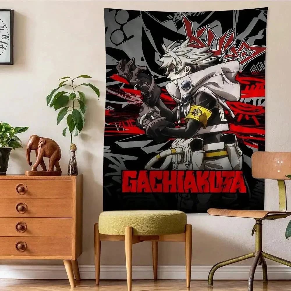 1 Pc Gachiakuta Anime Tapestry Street Style Wall Hang Backdrop Cloth for Living Room Bedroom Edgy Black Red Manga Themed Decor