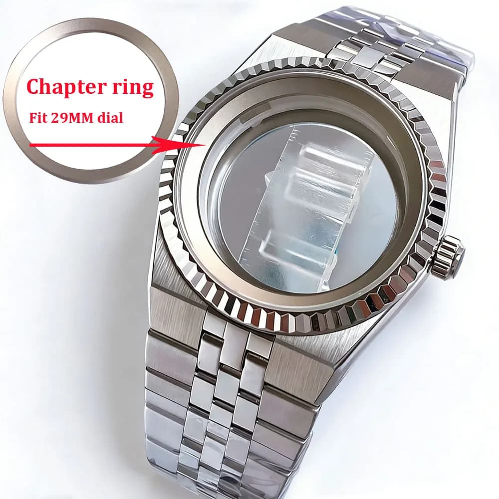 41mm Underwater Watch Case for Land-Dweller with Sapphire and Ghiera Glass, Compatible with NH35 NH36 NH38 NH70, Jubilee Flat Bracelet, Part for Men's Watch