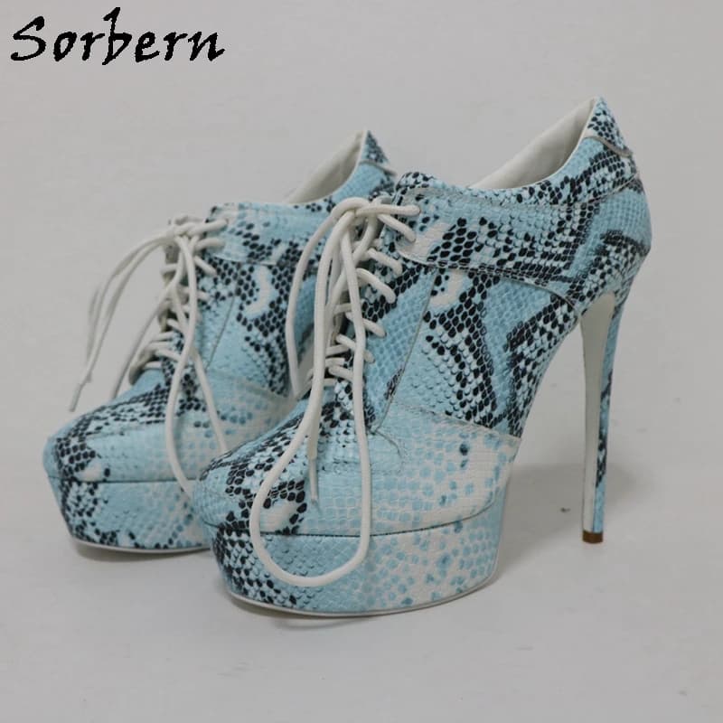 Sorbern Sky Blue Python Sneaker High Heels Shoes Pump Women Alternative Unisex Shoes Platform Lace Up Custom Colors