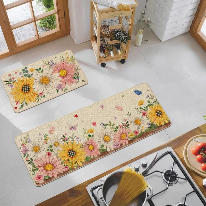 VIKAMA 1/2 pz. Tappeto antiscivolo da cucina stile primaverile, tappetino per camera da letto, tappeto per interni ed esterni, zerbino per porta d'ingresso, decorazione primaverile/estiva per la casa