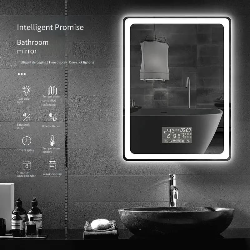 Bathroom Mirror 70x90 cm Rectangular Smart LED Defogging Dimmable Sensor Touch Vanity Mirror IP44 Waterproof Touch