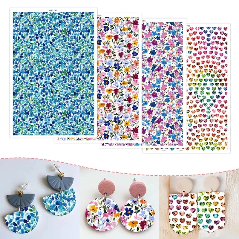 Polymer Clay Transfer Paper Floral Heart Doodle Disposable Stickers for DIY Women Earring Jewelry Gifts Handmade Decal 2026